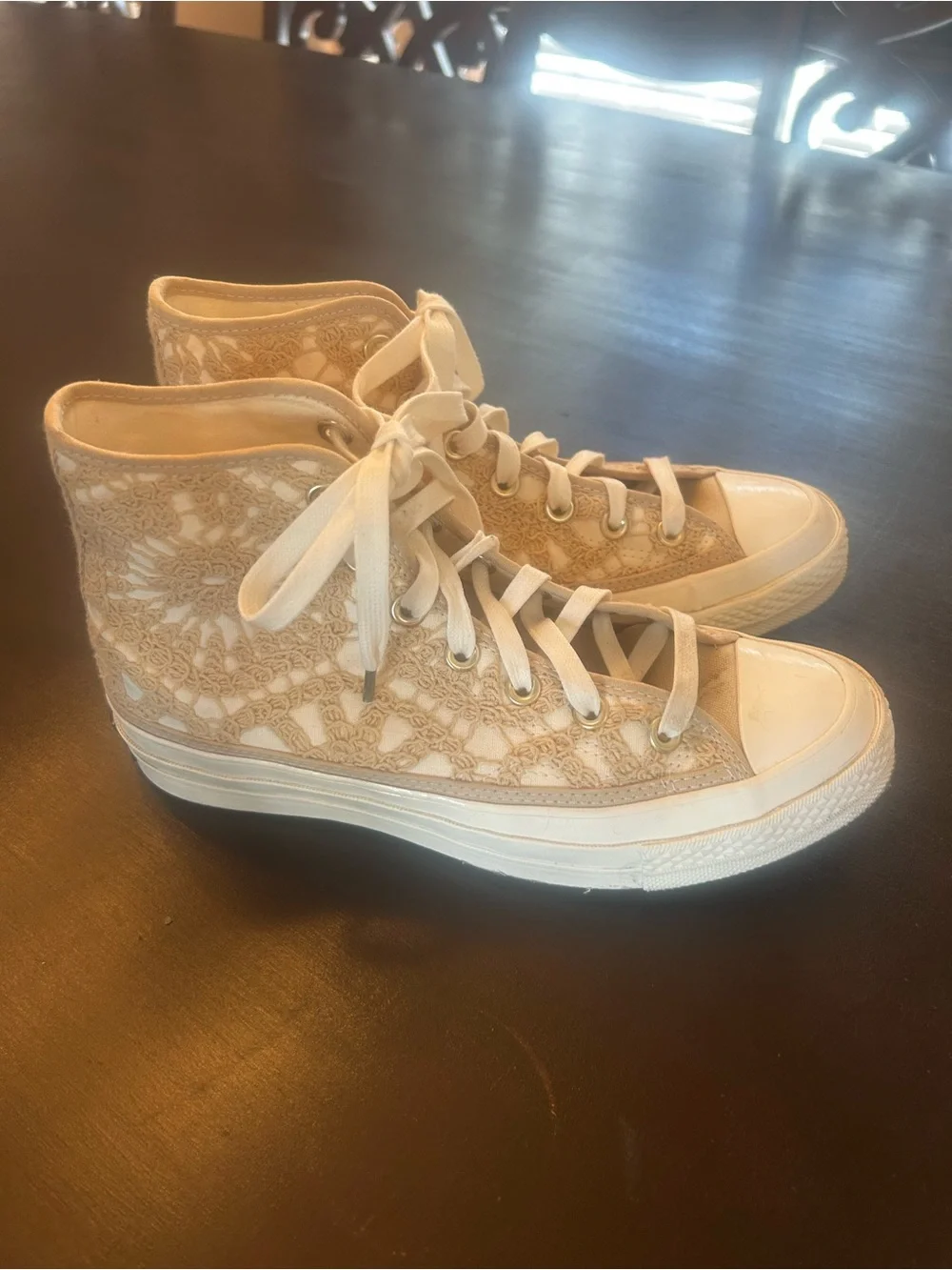 Converse Lace High-Top Sneakers in Cream - Picture 9 of 11